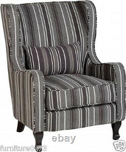 Grey Stripe Fabric Fireside Chair W77cm x D91cm x H102cm SHERRY