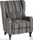 Grey Stripe Fabric Fireside Chair W77cm X D91cm X H102cm Sherry