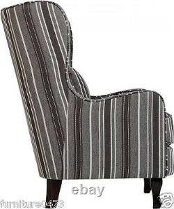 Grey Stripe Fabric Fireside Chair W77cm x D91cm x H102cm SHERRY