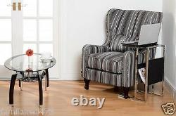 Grey Stripe Fabric Fireside Chair W77cm x D91cm x H102cm SHERRY