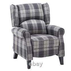 Grey Tartan Linen Recliner Chair Single Sofa Wing Back Fireside Bedroom Armchair