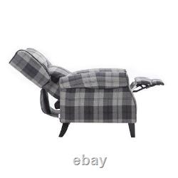 Grey Tartan Linen Recliner Chair Single Sofa Wing Back Fireside Bedroom Armchair