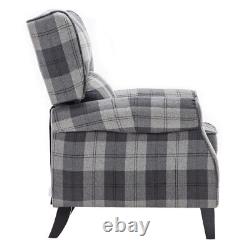 Grey Tartan Linen Recliner Chair Single Sofa Wing Back Fireside Bedroom Armchair