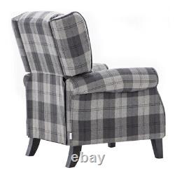 Grey Tartan Linen Recliner Chair Single Sofa Wing Back Fireside Bedroom Armchair