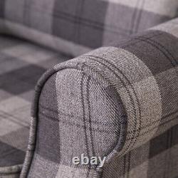 Grey Tartan Occasional Chair Armchair Accent Chair Wing Back Fireside Sofa Seat