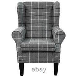 Grey Tartan Wingback Armchair Fireside Accent Handmade in Sophie Zinc Fabric