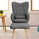 Grey Upholstered Wingback Chair High Back Armchair Fireside With Foot Stool Sofa