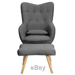 Grey Upholstered Wingback Chair High Back Armchair Fireside with Foot Stool Sofa