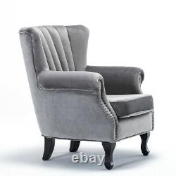 Grey Velvet Accent Tub Chair Scalloped Back Fireside Armchair Cushiony Seat Sofa