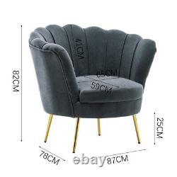 Grey Velvet Armchair Lotus Seat Scallop Shell Tub Chair Wing Back Fireside Sofa