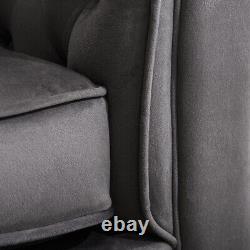 Grey Velvet Armchair Wingback Studded Fireside Tub Sofa Padded Seat Accent Chair