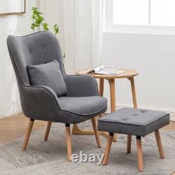 Grey Velvet Button Wingback Armchair Fireside Sofa Padded Lounge Chair Footstool