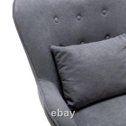 Grey Velvet Button Wingback Armchair Fireside Sofa Padded Lounge Chair Footstool