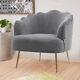 Grey Velvet Fireside Sofa Lounge Armchair Wing Back Scallop Shell Accent Chair