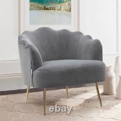 Grey Velvet Fireside Sofa Lounge Armchair Wing Back Scallop Shell Accent Chair