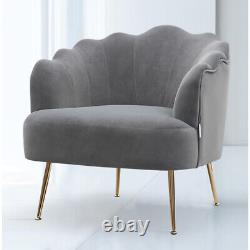 Grey Velvet Fireside Sofa Lounge Armchair Wing Back Scallop Shell Accent Chair