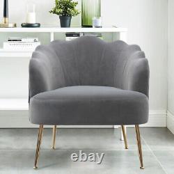 Grey Velvet Fireside Sofa Lounge Armchair Wing Back Scallop Shell Accent Chair