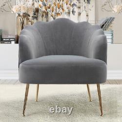 Grey Velvet Fireside Sofa Lounge Armchair Wing Back Scallop Shell Accent Chair