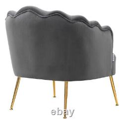 Grey Velvet Fireside Sofa Lounge Armchair Wing Back Scallop Shell Accent Chair