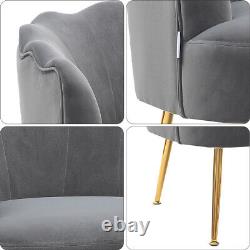 Grey Velvet Fireside Sofa Lounge Armchair Wing Back Scallop Shell Accent Chair