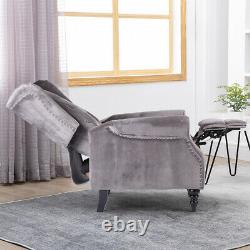 Grey Velvet Recliner Chair Button Tufted Fireside Armchair Home Living Room BN