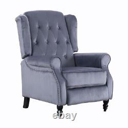 Grey Velvet Recliner Chair Padded Seat Fireside Armchair Lounge Sofa Chair