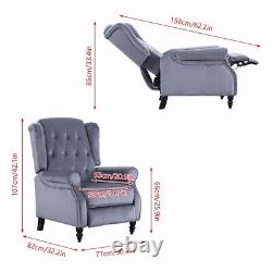 Grey Velvet Recliner Chair Padded Seat Fireside Armchair Lounge Sofa Chair