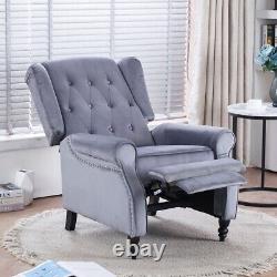 Grey Velvet Recliner Chair Padded Seat Fireside Armchair Lounge Sofa Chair