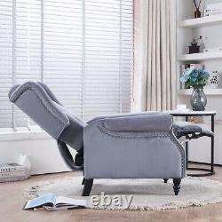 Grey Velvet Recliner Chair Padded Seat Fireside Armchair Lounge Sofa Chair