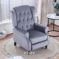 Grey Velvet Recliner Chair Padded Seat Fireside Armchair Lounge Sofa Chair