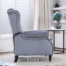 Grey Velvet Recliner Chair Padded Seat Fireside Armchair Lounge Sofa Chair