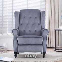 Grey Velvet Recliner Chair Padded Seat Fireside Armchair Lounge Sofa Chair