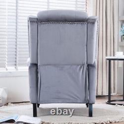 Grey Velvet Recliner Chair Padded Seat Fireside Armchair Lounge Sofa Chair