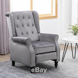 Grey Velvet Recliner Chair Sofa Armchair Button Tufted Fireside Bedroom Home BN
