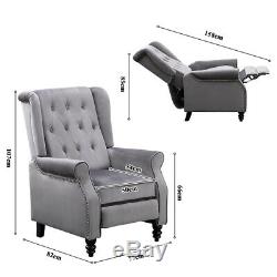 Grey Velvet Recliner Chair Sofa Armchair Button Tufted Fireside Bedroom Home BN