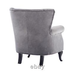 Grey Velvet Single Sofa Chair Buttoned Wing Back Fireside Armchair Lounge Chairs