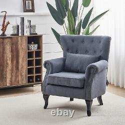 Grey Velvet Wing Back Sofa Chair Fabric Button Fireside Occasional Armchair Seat