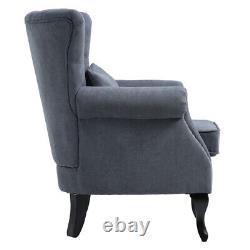 Grey Velvet Wing Back Sofa Chair Fabric Button Fireside Occasional Armchair Seat