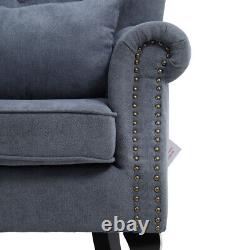 Grey Velvet Wing Back Sofa Chair Fabric Button Fireside Occasional Armchair Seat