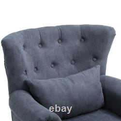 Grey Velvet Wing Back Sofa Chair Fabric Button Fireside Occasional Armchair Seat