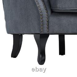 Grey Velvet Wing Back Sofa Chair Fabric Button Fireside Occasional Armchair Seat