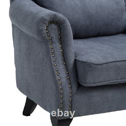 Grey Wing Back Armchair Linen Upholstered Sofa Chair Seat Living Room Fireside