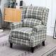 Grey Wing Back Fireside Check Fabric Recliner Armchair Sofa Lounge Chair Seat