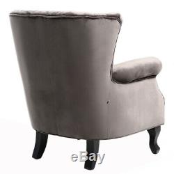 Grey Wing Back Fireside Check Linen Fabric Armchair Sofa Lounge Cinema Chair