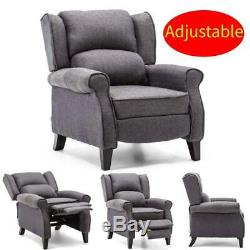 Grey Wing Back Fireside Fabric Recliner Armchair Sofa Lounge Chair Relaxing Bed