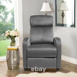 Grey Wing Back Fireside Padded Velvet Recliner Armchair Sofa Lounge Chair Seat
