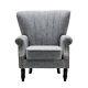 Grey Wing Chair High Back Fabric Linen Tub Armchair Fireside Living Room Uk