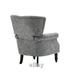 Grey Wing Chair High Back Fabric Linen Tub Armchair Fireside Living Room UK