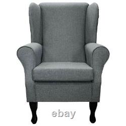 Grey Wingback Fireside Armchair Chair Handmade in Sawana Plain Fabric