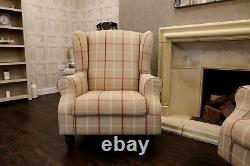 HSL Glenmore New Neutral Plaid Check Classic GRANDE' Fireside Wing Chairs x2
